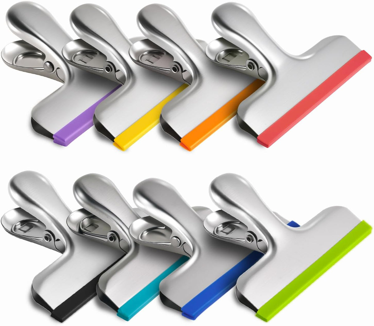 12 Pack Stainless Steel Chip Bag Clips Covered with Silicone - NO More Sharp Edges - Color Coded for Food Bags - Air Tight Seal, Heavy Duty for Kitchen and Office, 3 Inches