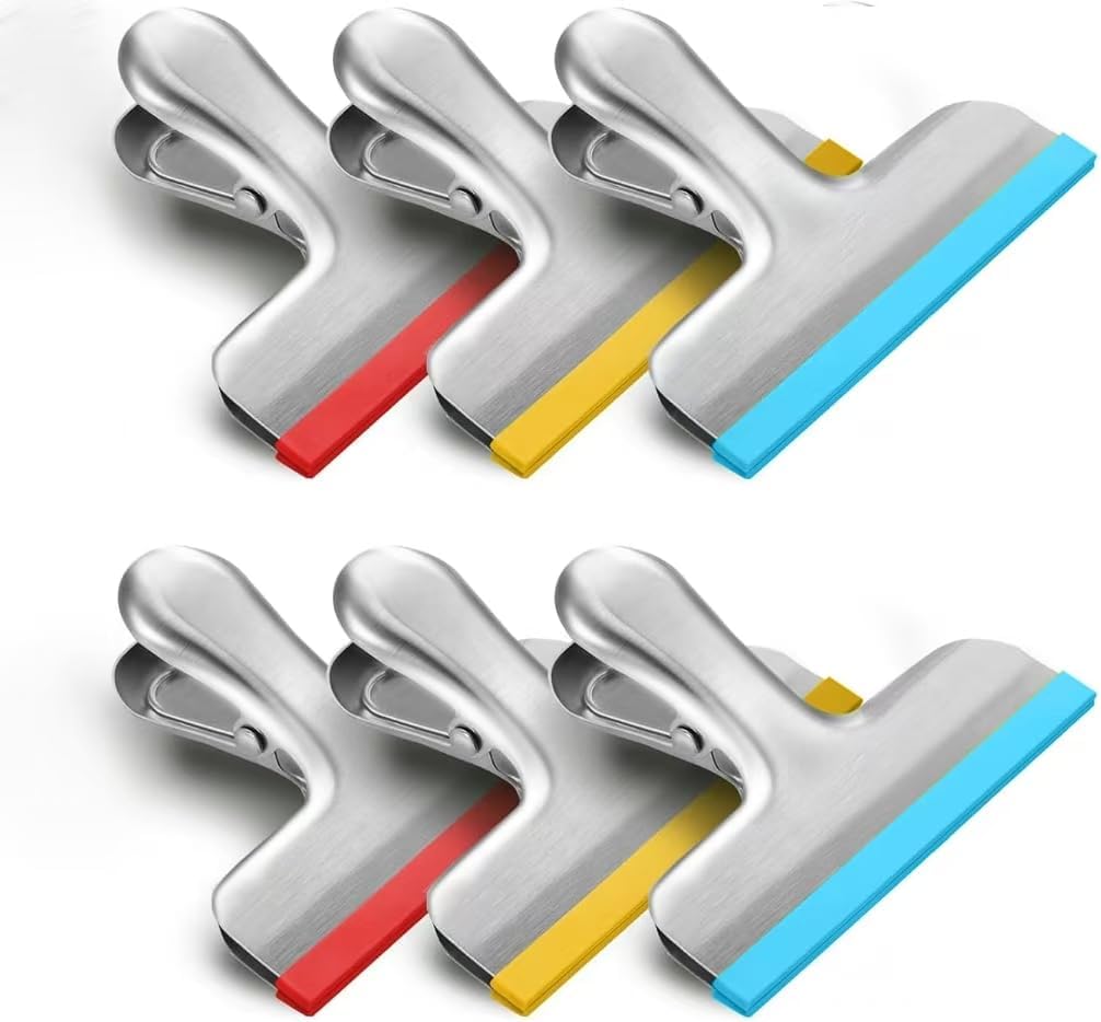 12 Pack Stainless Steel Chip Bag Clips Covered with Silicone - NO More Sharp Edges - Color Coded for Food Bags - Air Tight Seal, Heavy Duty for Kitchen and Office, 3 Inches