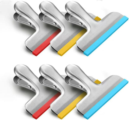 12 Pack Stainless Steel Chip Bag Clips Covered with Silicone - NO More Sharp Edges - Color Coded for Food Bags - Air Tight Seal, Heavy Duty for Kitchen and Office, 3 Inches