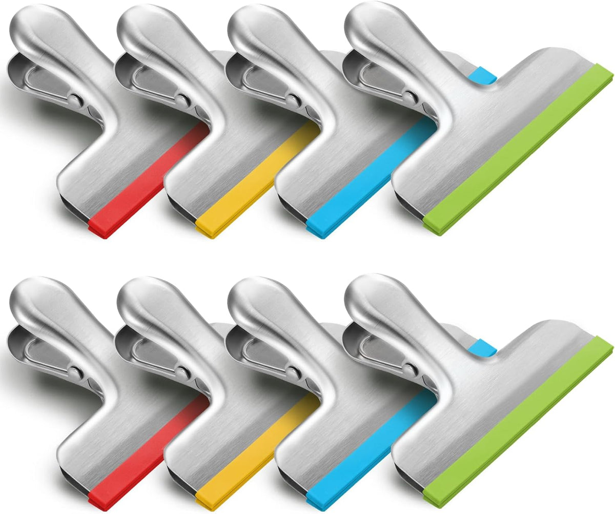 12 Pack Stainless Steel Chip Bag Clips Covered with Silicone - NO More Sharp Edges - Color Coded for Food Bags - Air Tight Seal, Heavy Duty for Kitchen and Office, 3 Inches