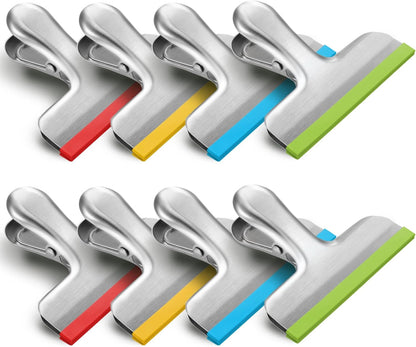 12 Pack Stainless Steel Chip Bag Clips Covered with Silicone - NO More Sharp Edges - Color Coded for Food Bags - Air Tight Seal, Heavy Duty for Kitchen and Office, 3 Inches