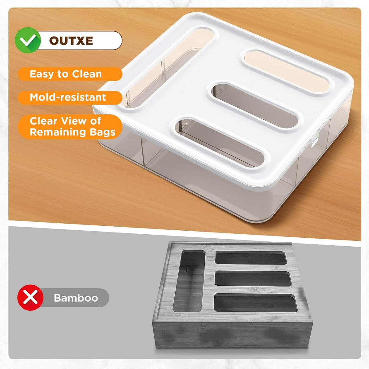 Bag Organizer for Drawer + Fridge, Magnetic Kitchen Baggie Storage | Pantry Organization for Ziplock Plastic Food Bags | Compatible with Snack Sandwich Quart Gallon (White)