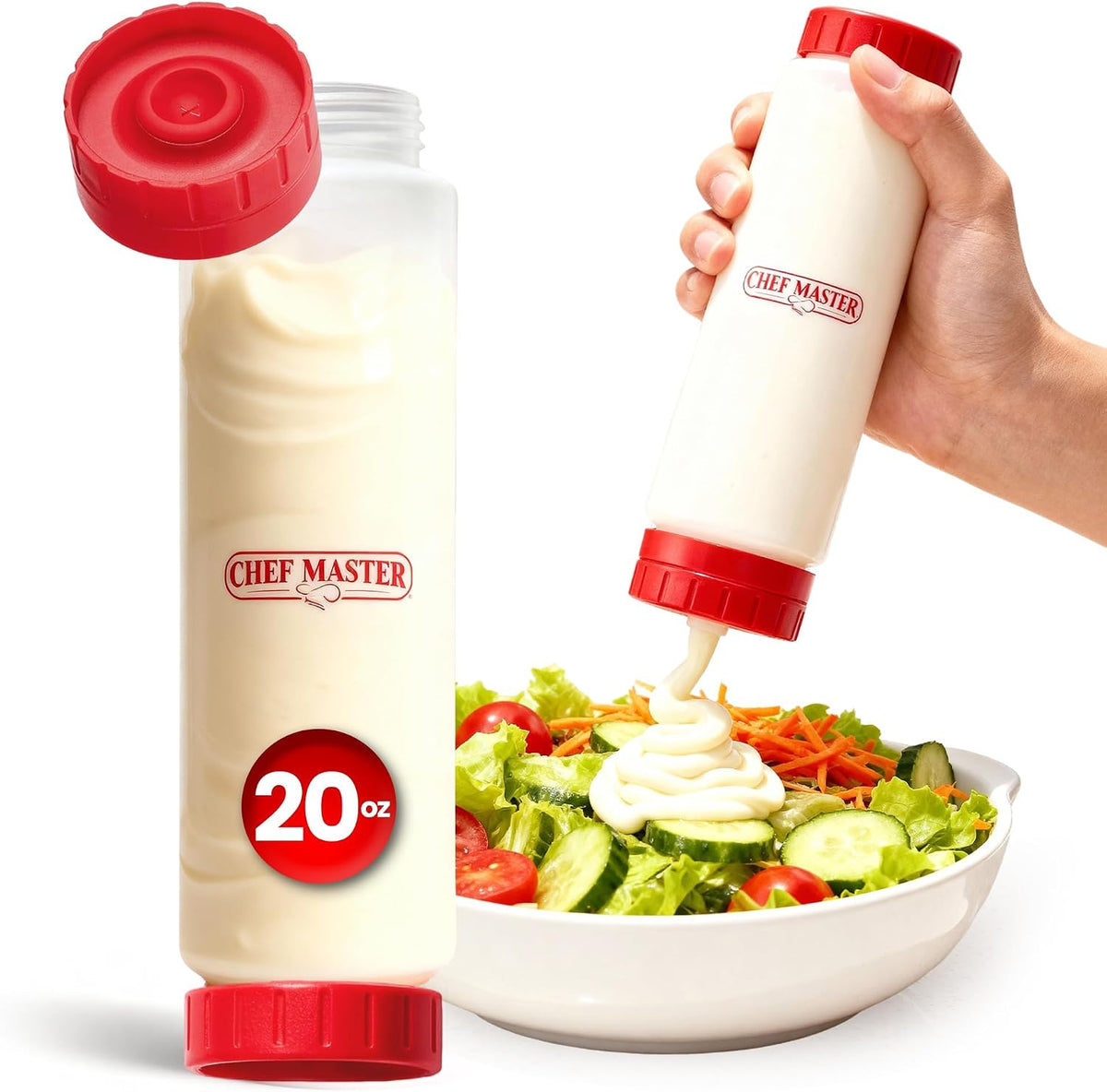 Chef Master Squeeze Bottle for Sauces (20oz) - Inverted, FIFO Refillable Bottle - Condiment Squeeze Container for Liquids, Sauce, Batter & Dressing - Made for Restaurants, Diners & Food Trucks - 90291
