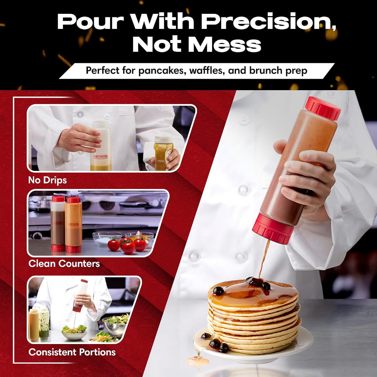 Chef Master Squeeze Bottle for Sauces (20oz) - Inverted, FIFO Refillable Bottle - Condiment Squeeze Container for Liquids, Sauce, Batter & Dressing - Made for Restaurants, Diners & Food Trucks - 90291