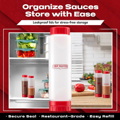 Chef Master Squeeze Bottle for Sauces (20oz) - Inverted, FIFO Refillable Bottle - Condiment Squeeze Container for Liquids, Sauce, Batter & Dressing - Made for Restaurants, Diners & Food Trucks - 90291