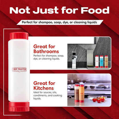Chef Master Squeeze Bottle for Sauces (20oz) - Inverted, FIFO Refillable Bottle - Condiment Squeeze Container for Liquids, Sauce, Batter & Dressing - Made for Restaurants, Diners & Food Trucks - 90291