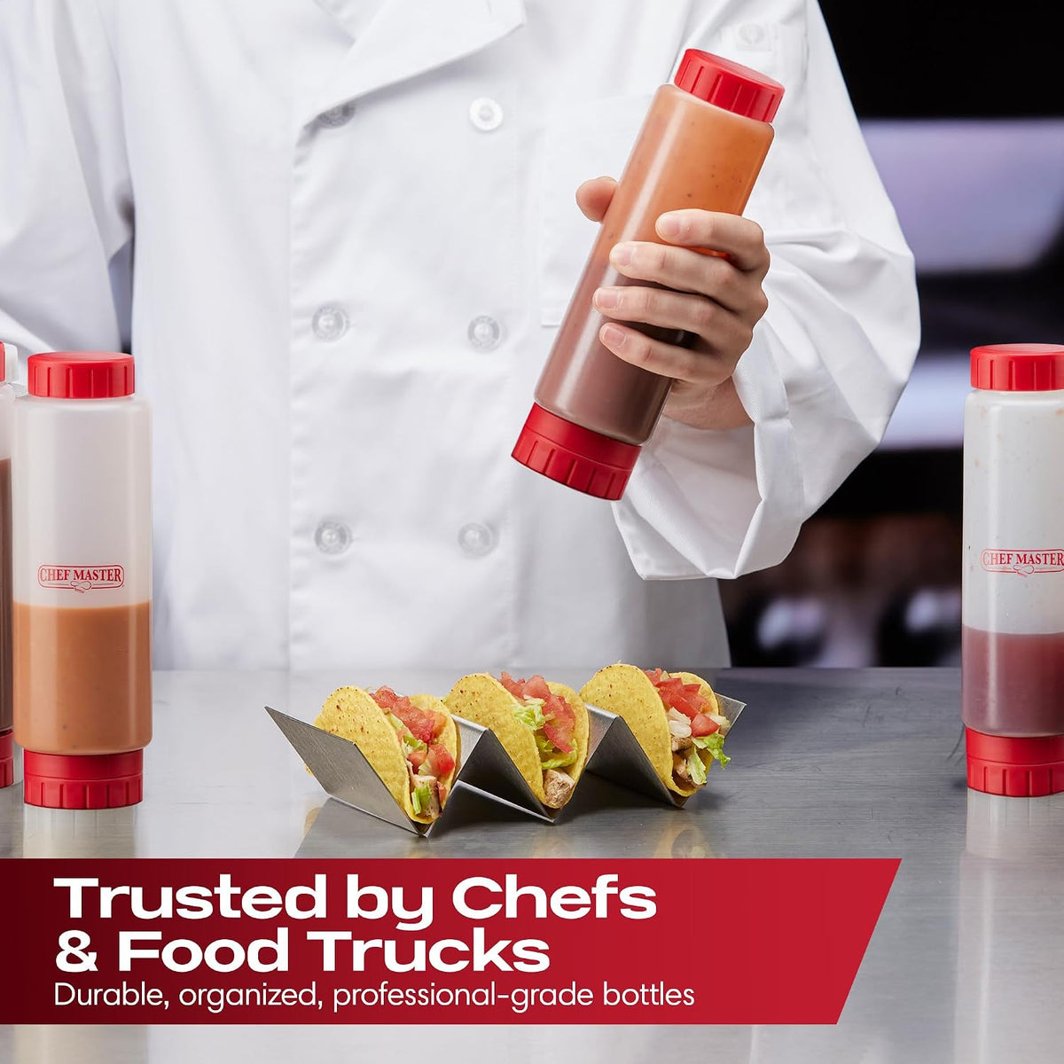 Chef Master Squeeze Bottle for Sauces (20oz) - Inverted, FIFO Refillable Bottle - Condiment Squeeze Container for Liquids, Sauce, Batter & Dressing - Made for Restaurants, Diners & Food Trucks - 90291