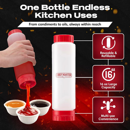 Chef Master Squeeze Bottle for Sauces (20oz) - Inverted, FIFO Refillable Bottle - Condiment Squeeze Container for Liquids, Sauce, Batter & Dressing - Made for Restaurants, Diners & Food Trucks - 90291