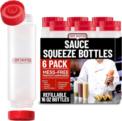 Chef Master Squeeze Bottle for Sauces (20oz) - Inverted, FIFO Refillable Bottle - Condiment Squeeze Container for Liquids, Sauce, Batter & Dressing - Made for Restaurants, Diners & Food Trucks - 90291