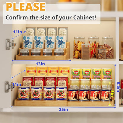Expandable Bamboo Can Storage Display for Pantry, Easy-Access 3-Tier Adjustable Can Organizer Shelf for Cabinets, Canned Goods & Food Storage, Soda Can Organizer Holds Up to 24 Cans (Patent Pending)