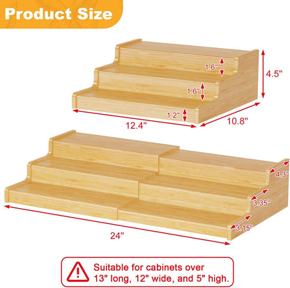 Expandable Bamboo Can Storage Display for Pantry, Easy-Access 3-Tier Adjustable Can Organizer Shelf for Cabinets, Canned Goods & Food Storage, Soda Can Organizer Holds Up to 24 Cans (Patent Pending)