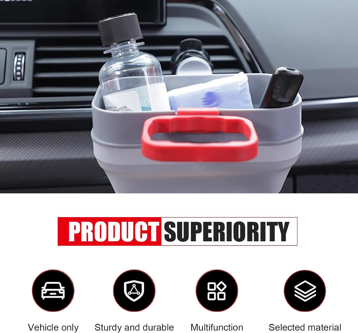 Sauce Holder, 2-in-1 Car Sauce Dipping Clip, Multifunctional Mobile Phone Key Coin Air Vent Storage Box, Universal Foldable Portable Accessories for Cars (Gray)