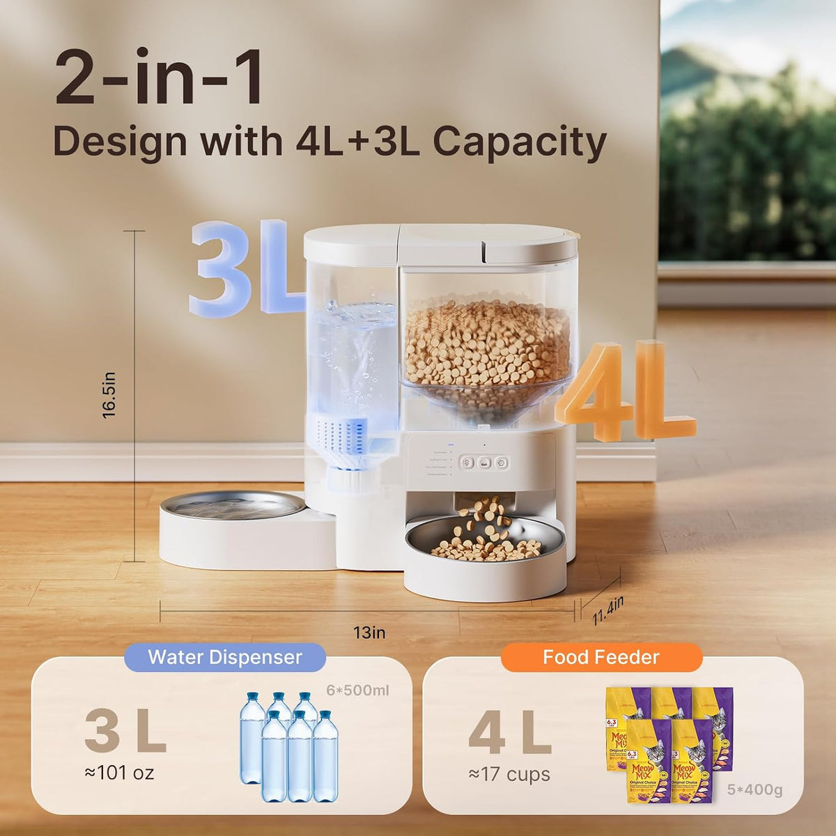 Automatic Cat Feeder and Water, 5G WiFi App Control Cat Dry Food Dispenser