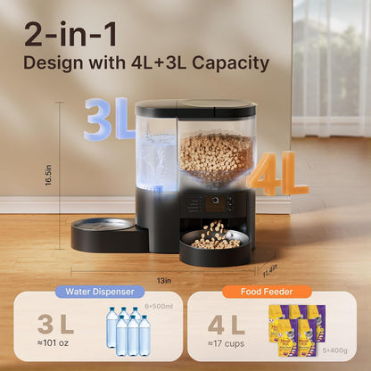 Automatic Cat Feeder and Water, 5G WiFi App Control Cat Dry Food Dispenser