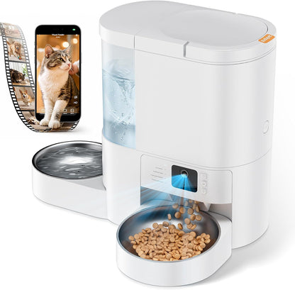 Automatic Cat Feeder and Water, 5G WiFi App Control Cat Dry Food Dispenser