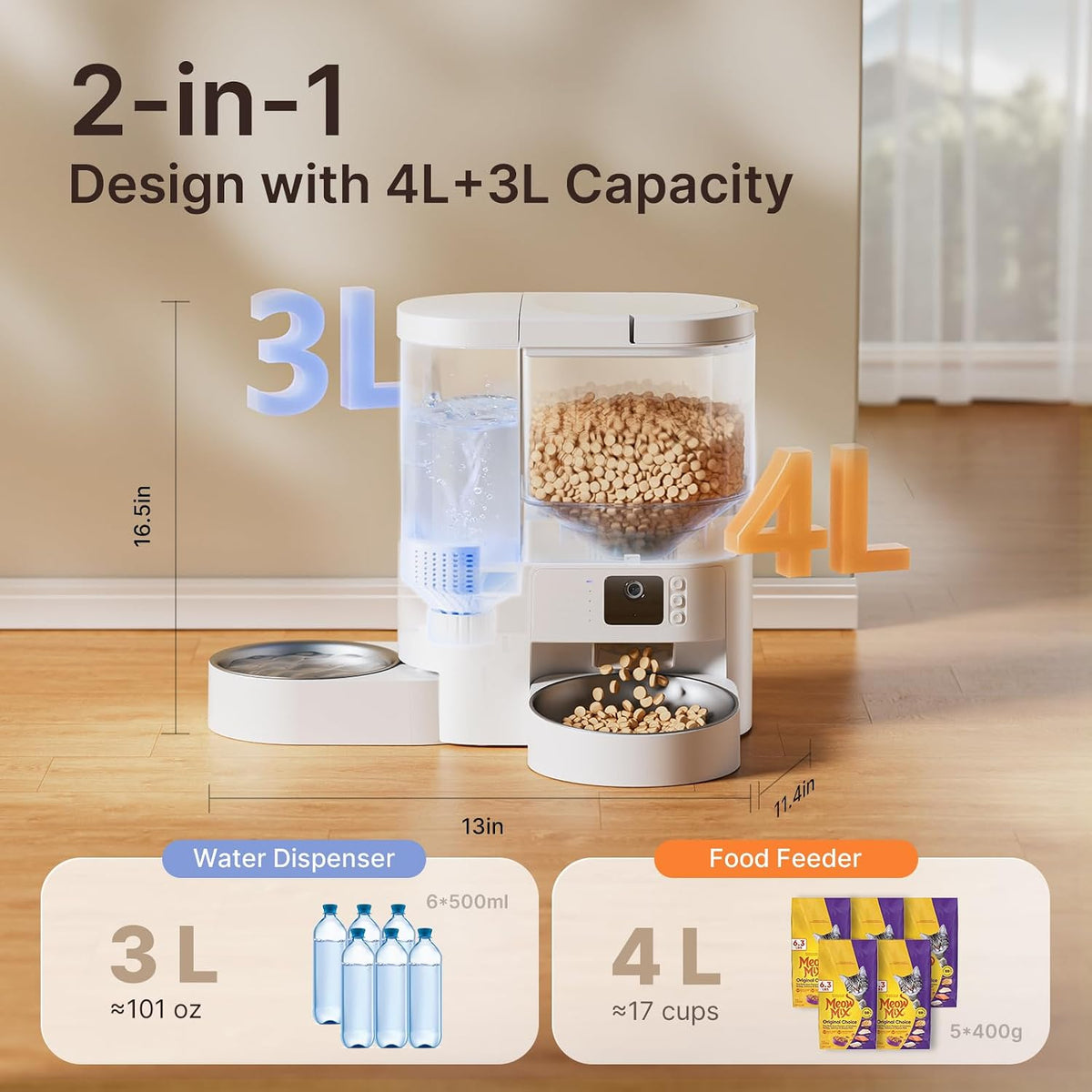 Automatic Cat Feeder and Water, 5G WiFi App Control Cat Dry Food Dispenser