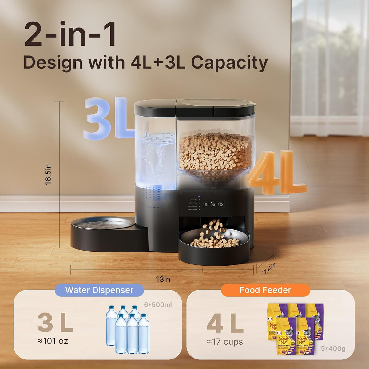 Automatic Cat Feeder and Water, 5G WiFi App Control Cat Dry Food Dispenser