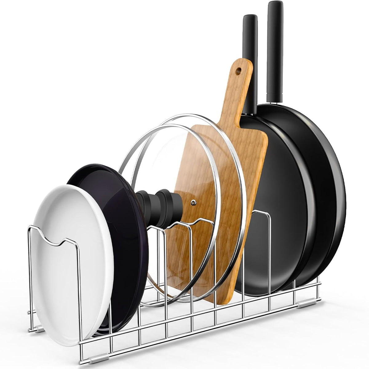 Lid Organizer Pot Lid Organizer 10-Tier Pot Lid Rack Holder Suitable for Bakeware Dish Plate, Cutting Boards, Pots & Pans, Serving Trays, Reusable Containers in Cabinet Pantry