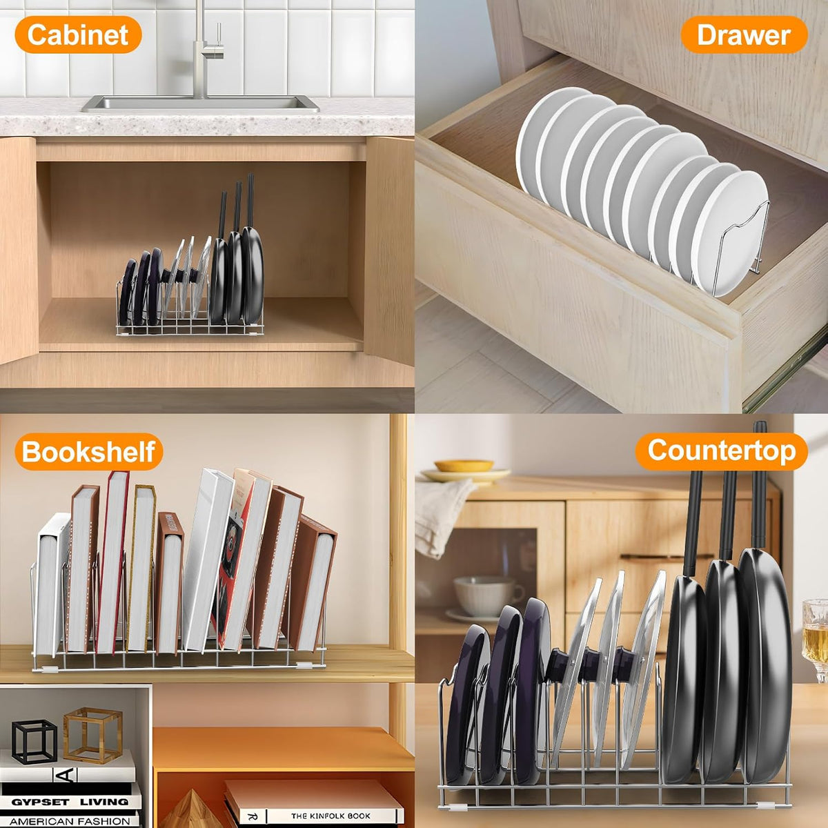 Lid Organizer Pot Lid Organizer 10-Tier Pot Lid Rack Holder Suitable for Bakeware Dish Plate, Cutting Boards, Pots & Pans, Serving Trays, Reusable Containers in Cabinet Pantry