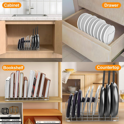 Lid Organizer Pot Lid Organizer 10-Tier Pot Lid Rack Holder Suitable for Bakeware Dish Plate, Cutting Boards, Pots & Pans, Serving Trays, Reusable Containers in Cabinet Pantry