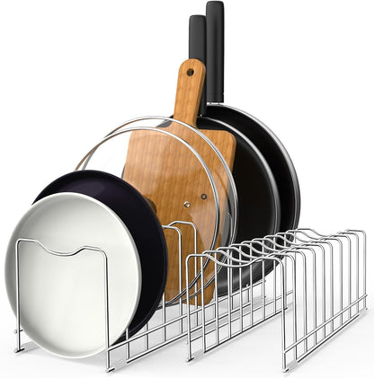 Lid Organizer Pot Lid Organizer 10-Tier Pot Lid Rack Holder Suitable for Bakeware Dish Plate, Cutting Boards, Pots & Pans, Serving Trays, Reusable Containers in Cabinet Pantry