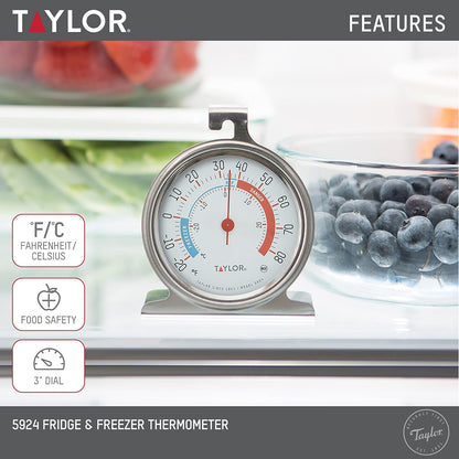 Precision Products 5924 Large Dial Kitchen Refrigerator and Freezer Kitchen Thermometer, 3 Inch Dial,Silver