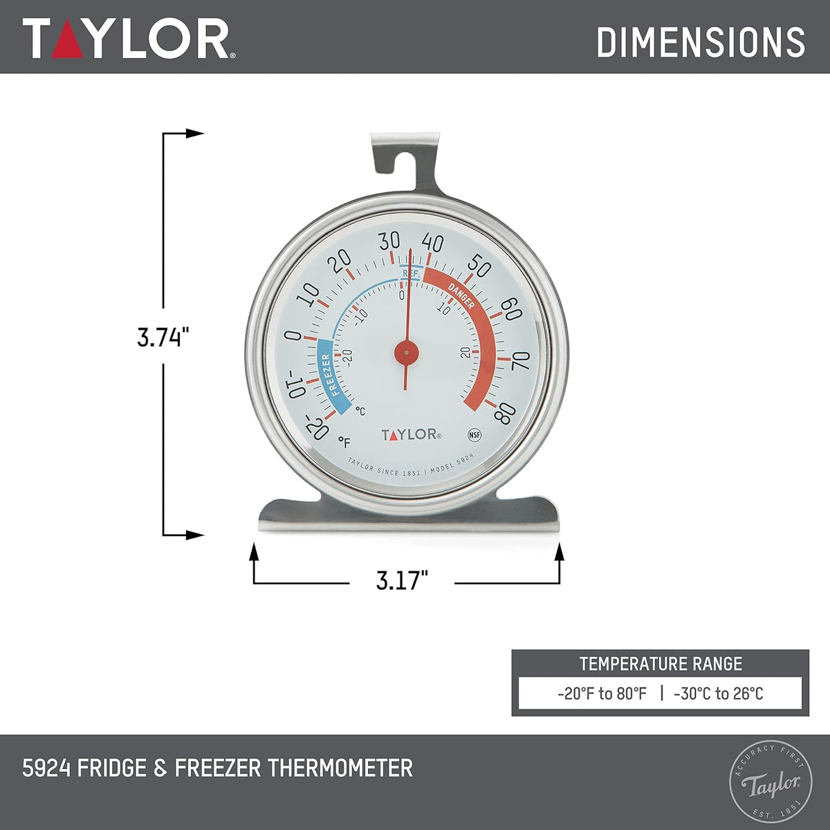 Precision Products 5924 Large Dial Kitchen Refrigerator and Freezer Kitchen Thermometer, 3 Inch Dial,Silver