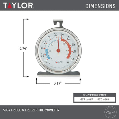 Precision Products 5924 Large Dial Kitchen Refrigerator and Freezer Kitchen Thermometer, 3 Inch Dial,Silver