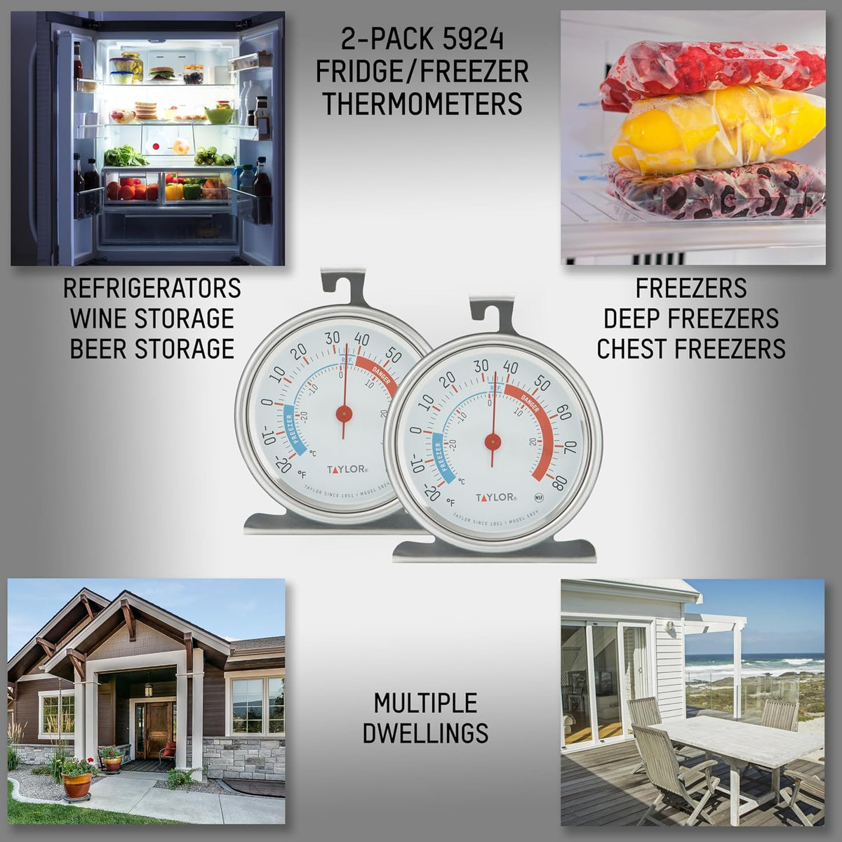 Precision Products 5924 Large Dial Kitchen Refrigerator and Freezer Kitchen Thermometer, 3 Inch Dial,Silver