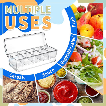 Large Ice Chilled Condiment Caddy，Chilled Condiment Containers Server with Lids for 5 Removable Compartments (2.5 cup)，Serving Platters , Fruit & Garnish Tray for Party Supplies & Bar Accessories
