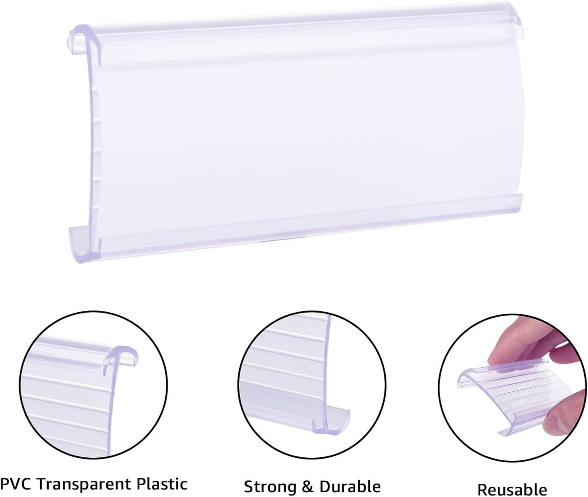 100 Pcs Wire Shelf Label Holders, Wire Rack Label Holder, Plastic Labels for Wire Shelving, Shelf Label Clips with Label Paper Inserts,Compatible with 1-1/4 Inch Shelves