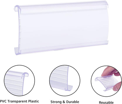 100 Pcs Wire Shelf Label Holders, Wire Rack Label Holder, Plastic Labels for Wire Shelving, Shelf Label Clips with Label Paper Inserts,Compatible with 1-1/4 Inch Shelves