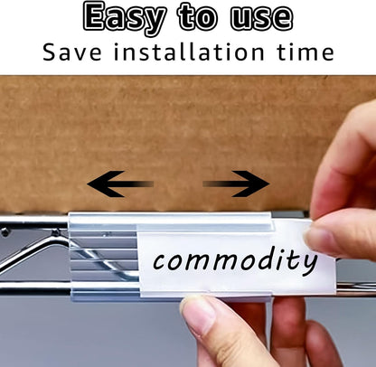 100 Pcs Wire Shelf Label Holders, Wire Rack Label Holder, Plastic Labels for Wire Shelving, Shelf Label Clips with Label Paper Inserts,Compatible with 1-1/4 Inch Shelves