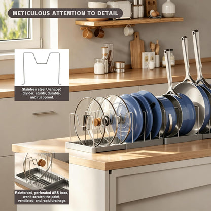 Expandable Food Storage Container Lid Organizers, 22" Pots and Pans Organizer Under Cabinet with 9 Adjustable Dividers Pot and Pan Lid Holders Rack Inside Cabinet(White)