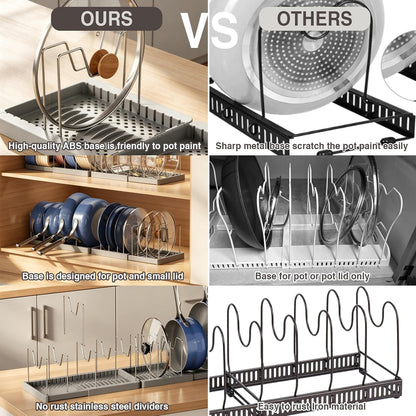 Expandable Food Storage Container Lid Organizers, 22" Pots and Pans Organizer Under Cabinet with 9 Adjustable Dividers Pot and Pan Lid Holders Rack Inside Cabinet(White)