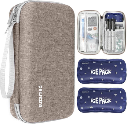 Insulin Cooler Travel Case,EVA Insulation Travel Medicine Kit with 2 Ice Packs for Diabetes Care,Insulin Pen and Other Diabetic Supplies (Black)