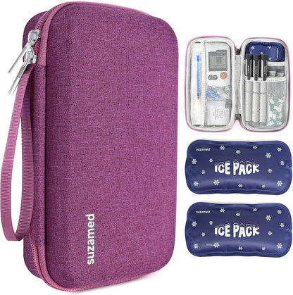 Insulin Cooler Travel Case,EVA Insulation Travel Medicine Kit with 2 Ice Packs for Diabetes Care,Insulin Pen and Other Diabetic Supplies (Black)
