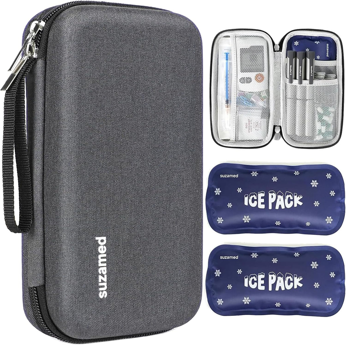Insulin Cooler Travel Case,EVA Insulation Travel Medicine Kit with 2 Ice Packs for Diabetes Care,Insulin Pen and Other Diabetic Supplies (Black)