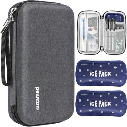 Insulin Cooler Travel Case,EVA Insulation Travel Medicine Kit with 2 Ice Packs for Diabetes Care,Insulin Pen and Other Diabetic Supplies (Black)