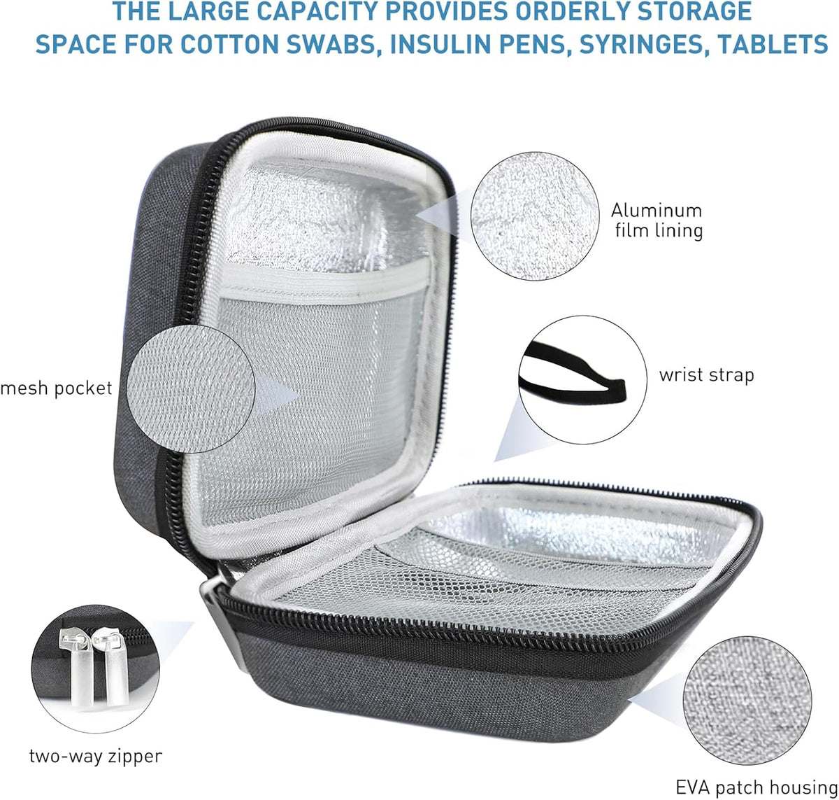Insulin Cooler Travel Case,EVA Insulation Travel Medicine Kit with 2 Ice Packs for Diabetes Care,Insulin Pen and Other Diabetic Supplies (Black)