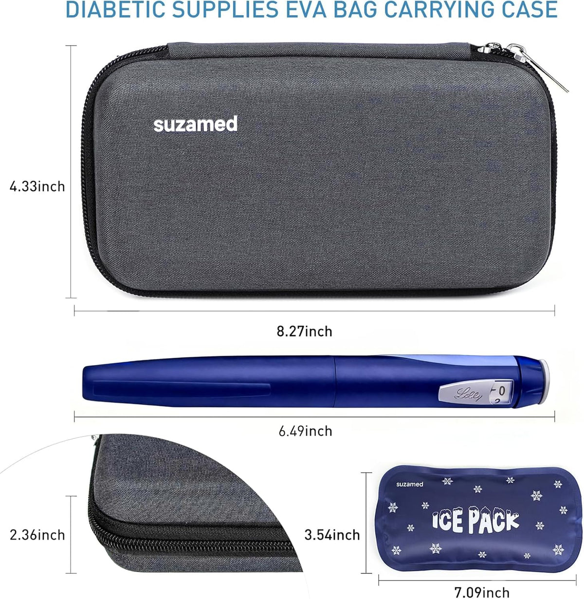 Insulin Cooler Travel Case,EVA Insulation Travel Medicine Kit with 2 Ice Packs for Diabetes Care,Insulin Pen and Other Diabetic Supplies (Black)