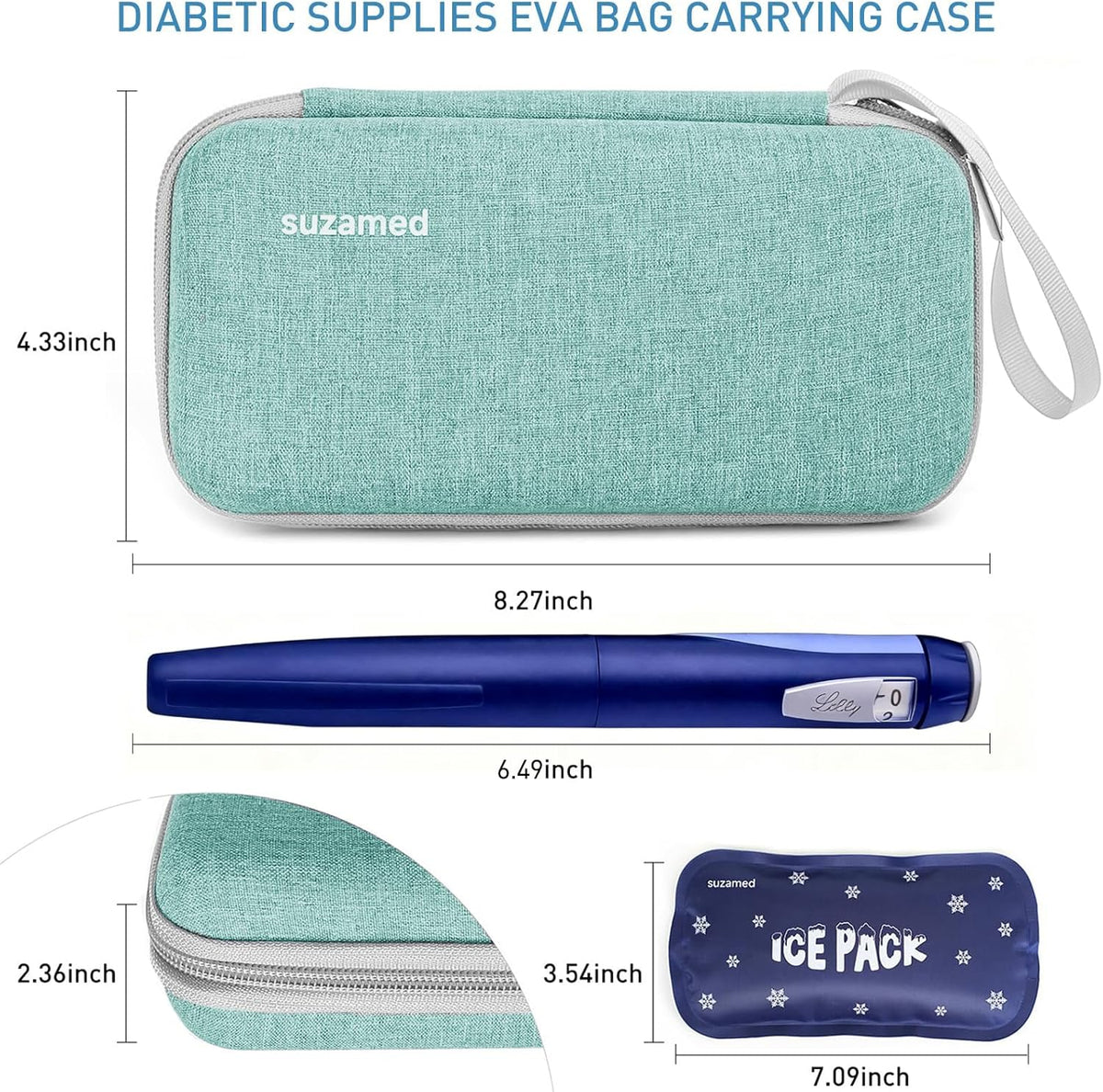 Insulin Cooler Travel Case,EVA Insulation Travel Medicine Kit with 2 Ice Packs for Diabetes Care,Insulin Pen and Other Diabetic Supplies (Black)