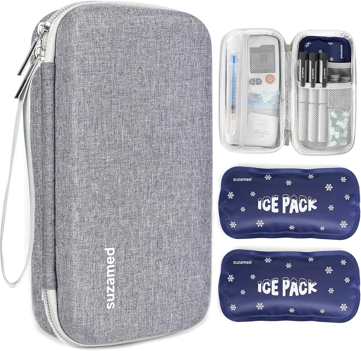 Insulin Cooler Travel Case,EVA Insulation Travel Medicine Kit with 2 Ice Packs for Diabetes Care,Insulin Pen and Other Diabetic Supplies (Black)