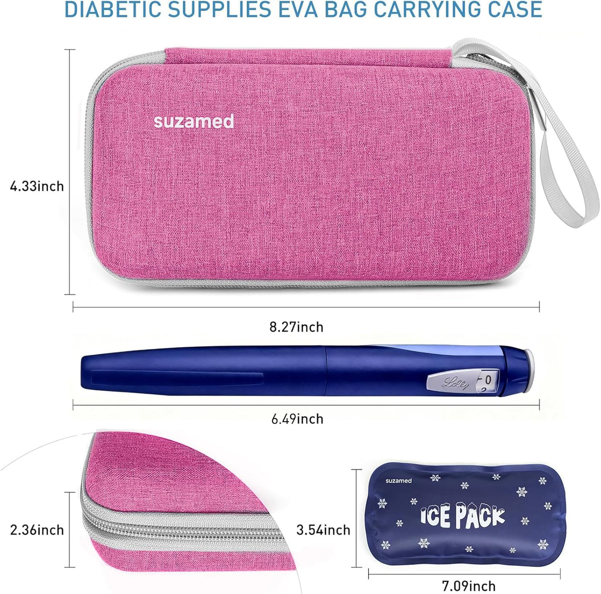 Insulin Cooler Travel Case,EVA Insulation Travel Medicine Kit with 2 Ice Packs for Diabetes Care,Insulin Pen and Other Diabetic Supplies (Black)
