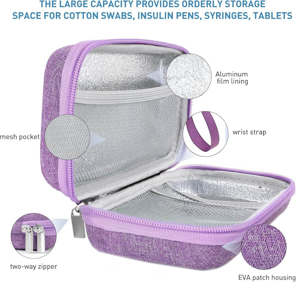 Insulin Cooler Travel Case,EVA Insulation Travel Medicine Kit with 2 Ice Packs for Diabetes Care,Insulin Pen and Other Diabetic Supplies (Black)
