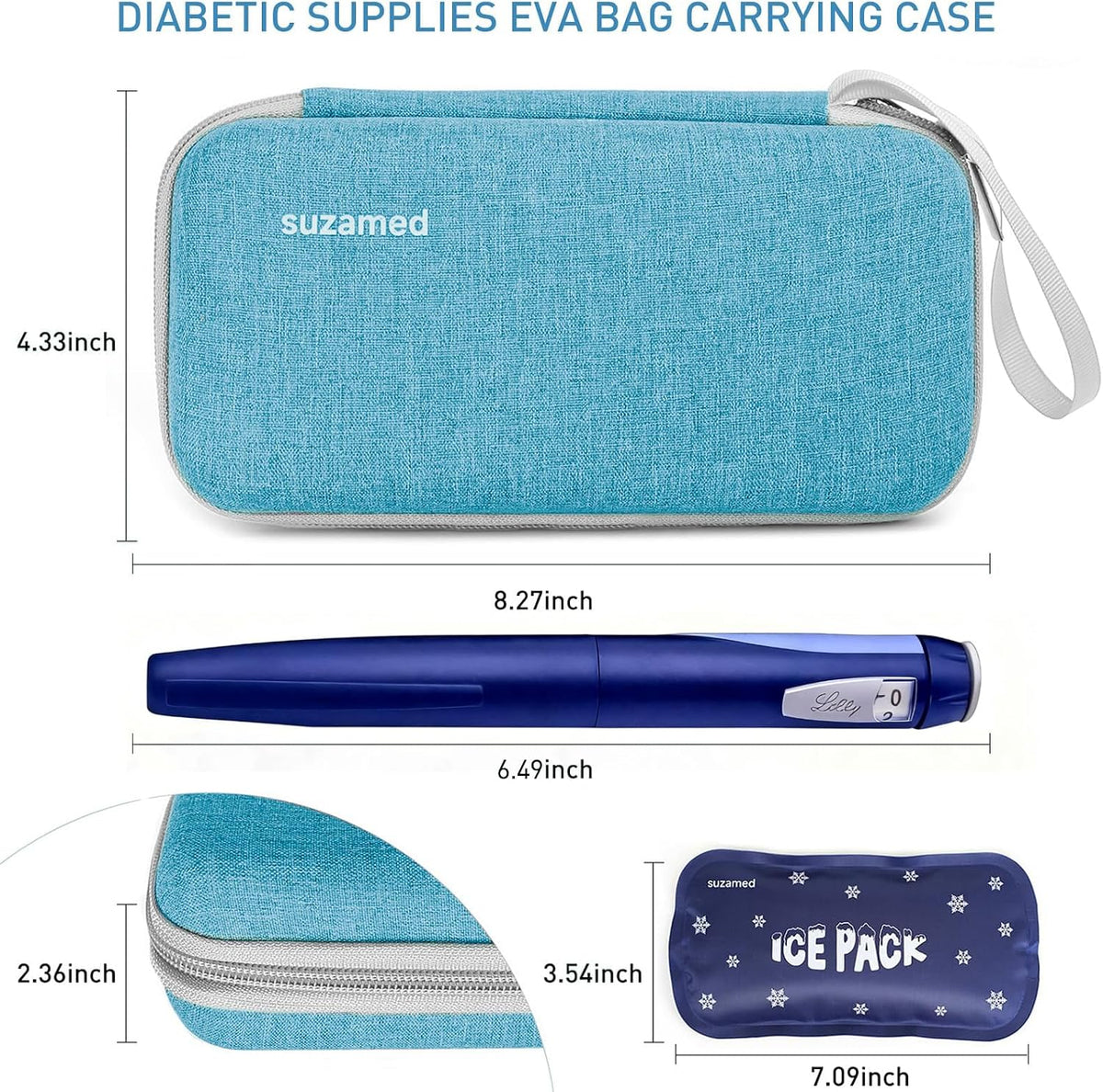 Insulin Cooler Travel Case,EVA Insulation Travel Medicine Kit with 2 Ice Packs for Diabetes Care,Insulin Pen and Other Diabetic Supplies (Black)