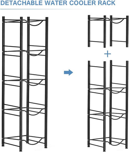 Water Cooler Jug Rack Dispenser 5 Tier Heavy Duty Detachable Metal Water Bottle Storage Shelf Organizer for 5 Gallon Water Jug Holder for Home Office Kitchen Breakroom