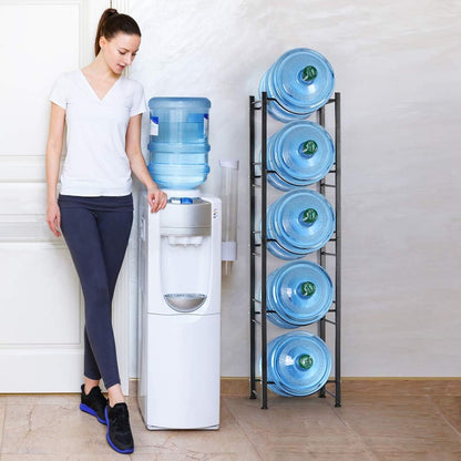 Water Cooler Jug Rack Dispenser 5 Tier Heavy Duty Detachable Metal Water Bottle Storage Shelf Organizer for 5 Gallon Water Jug Holder for Home Office Kitchen Breakroom