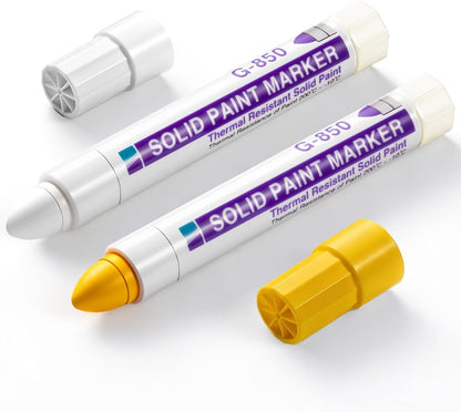 2 Pcs Solid Paint Markers Waterproof Fade Resistant Permanent Marker Pens for Metal Tire Glass Wood Home and Industrial Long Lasting Pens Suitable for Wet Oil Concrete Surfaces