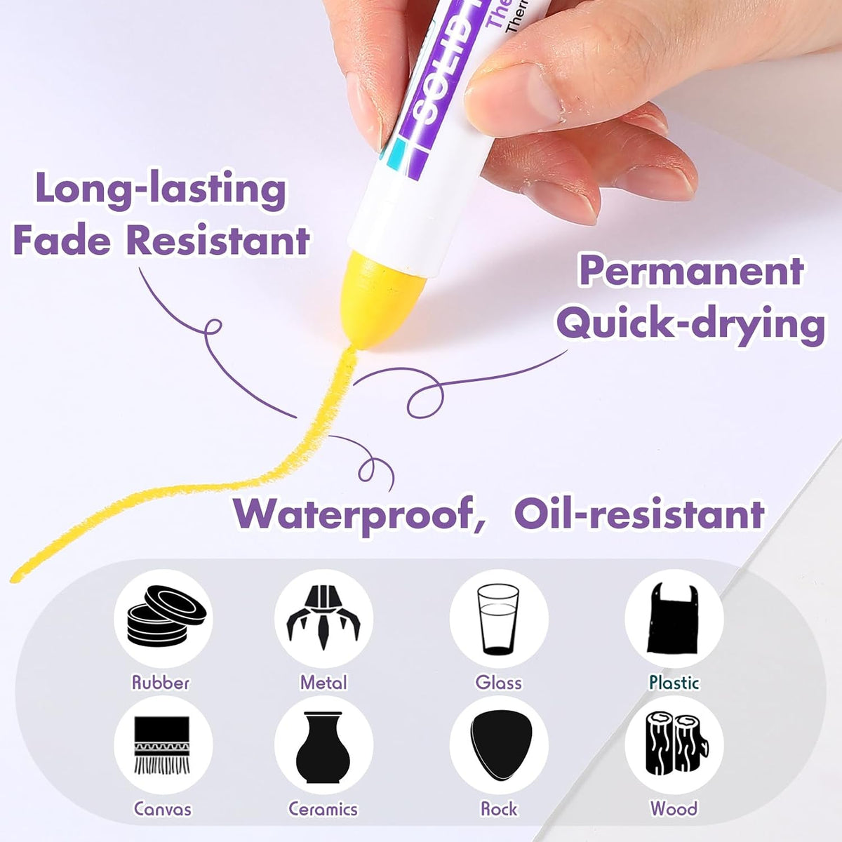 2 Pcs Solid Paint Markers Waterproof Fade Resistant Permanent Marker Pens for Metal Tire Glass Wood Home and Industrial Long Lasting Pens Suitable for Wet Oil Concrete Surfaces